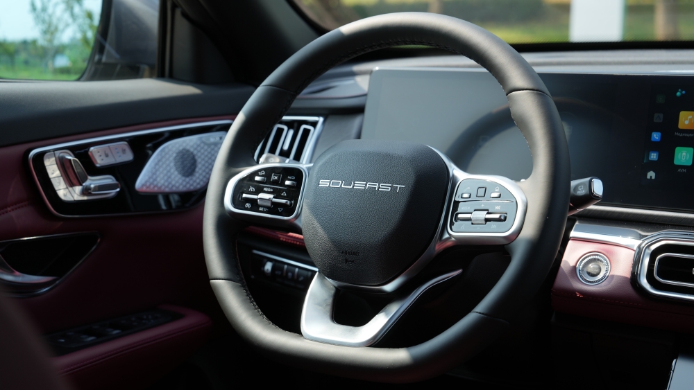 Логотип бренда Soueast салон интерьер рулевое колесо ступица