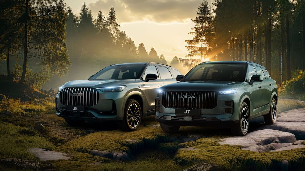 jaecoo j8 jaecoo j7 зеленый кроссовер сбоку спереди