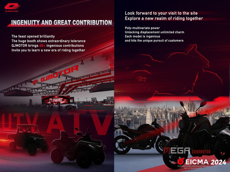 В Китае на выставке EICMA 2024, бренд мотоциклов QJMOTOR дебютирует с самым большим стендом.