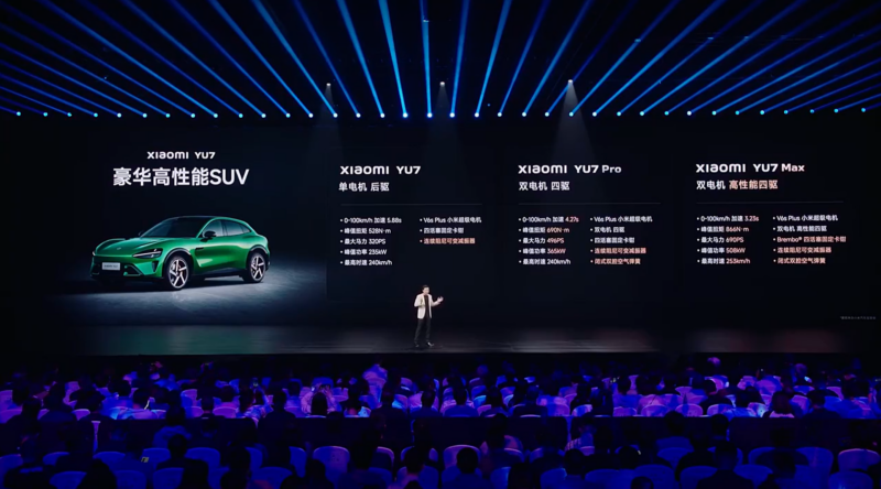 В Китае представили электромобиль Xiaomi с разгоном до 100 км/ч за 3,23 секунды и запасом хода 835 км