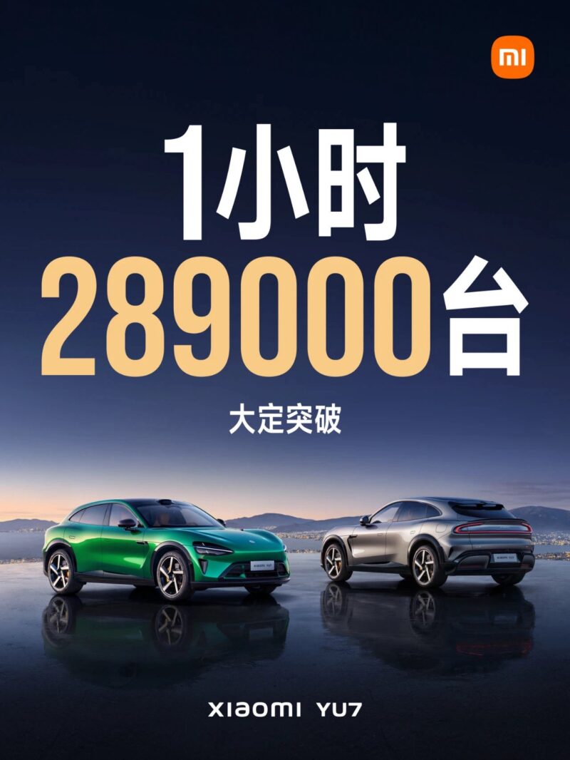 В Китае за 3 минуты продано более 200 000 единиц Xiaomi YU7