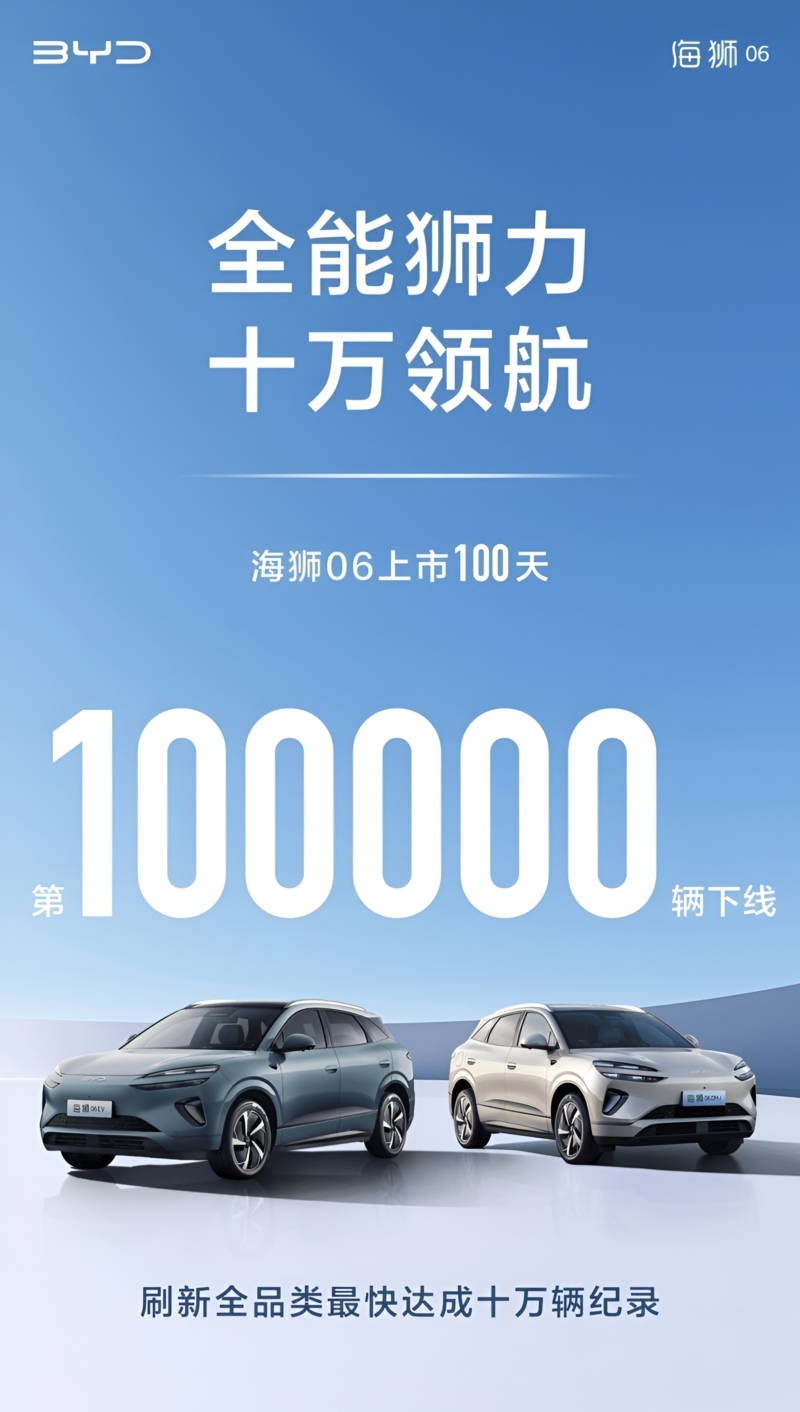 В Китае BYD Sealion 06 достиг отметки в 100 тысяч произведенных авто за 100 дней, установив рекорд BYD.