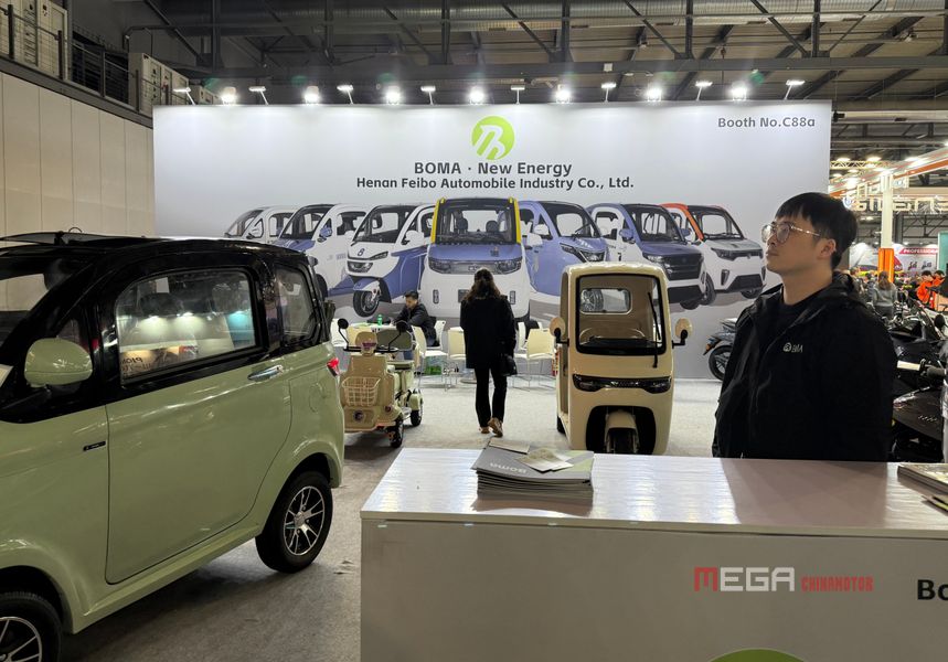 Chinese Electric Tricycles and Four-Wheelers Shine at EICMA 2025 Chinese Electric Tricycles and Four Wheelers Shine at EICMA 2025 China Electric Motorcycle news MEGA CHINAMOTOR BOMA
