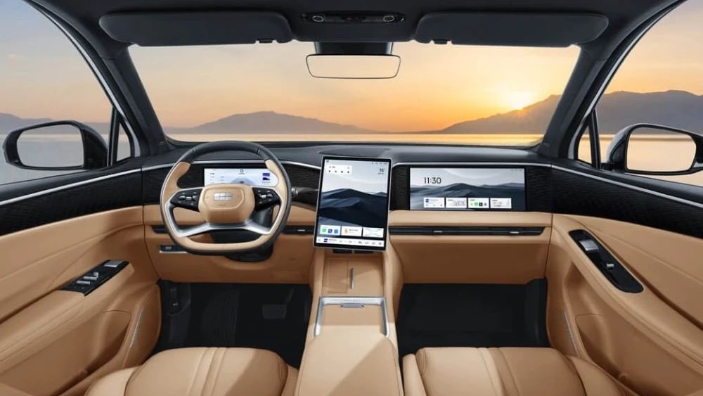 гибридный кроссовер geely galaxy l7 салон рыжий