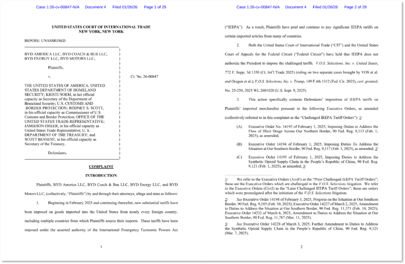 В Китае BYD подала иск к правительству США, что может открыть путь для въезда автомобилей с низкими пошлинами.